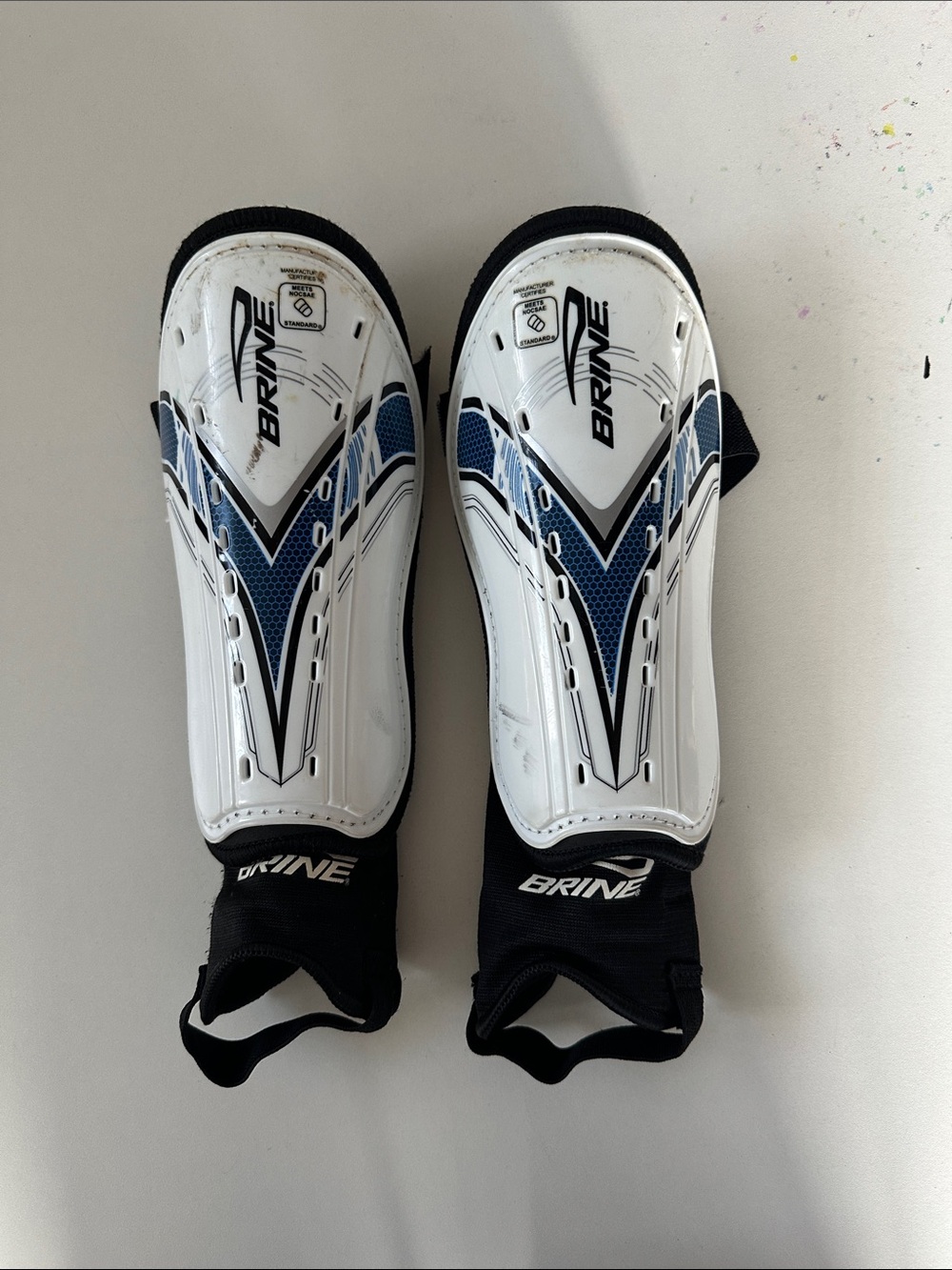 Brine Kids White & Blue Shin Guards